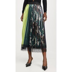 Le Superbe Urban Camo Pleat Midi Skirt Black Mixed Print Size Large
